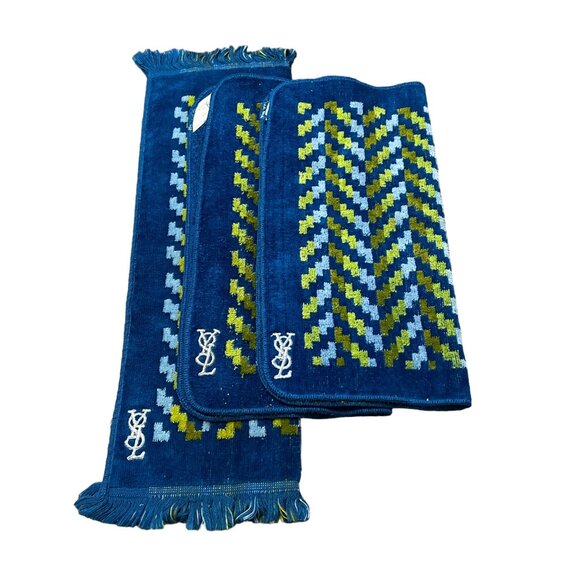 VTG YSL Yves Saint Laurent Blue Retro MCM Terrycloth Fieldcrest 3 Pc Towel Set